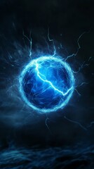 Wall Mural - Blue sphere emitting electric lightning on dark background