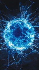 Wall Mural - Blue energy sphere emitting electricity in dark space