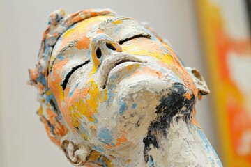 Wall Mural - close up of a painted head statue with closed eyes