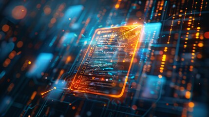 Futuristic digital backdrop with glowing technology patterns illuminating lines and abstract tech elements  Concept art for intelligence and digital innovation