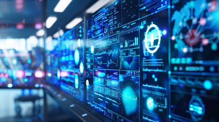 Futuristic digital technology dashboard with data analytics information visualization and complex digital systems  Abstract and innovative display of digital information technology