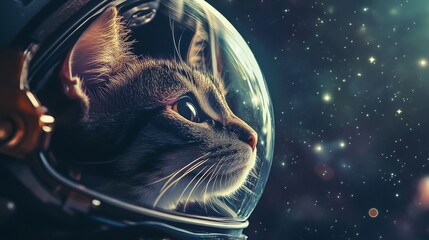 Wall Mural - tabby cat astronaut wearing spacesuit exploring galaxy