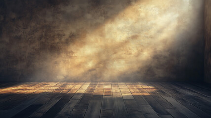 spacious empty room with neutral walls and deep wooden flooring, soft lighting enhancing the natural