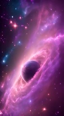 Wall Mural - Amazingly colorful galaxy in outer space, with swirling, sparkling stars, vibrant nebulae in pinks, blues, and purples, and a glowing, radiant core