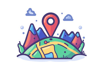 a cartoon of a map with a location pin on top of it