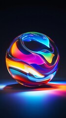 Wall Mural - colorful glass sphere emitting vibrant light on dark background