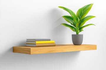 Aufkleber - A Scandinavian-inspired bookshelf with light wood shelves, neatly holding a few books and simple decor items against a plain white wall