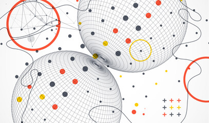 Abstract sphere background with plexus effect. 3D surface. Vector illustration.