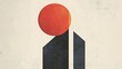 © Suci - Abstract minimalist art with a large red sun setting behind two dark geometric shapes.