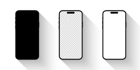 Wall Mural - mockup phone or mobile with different screen. realistic smartphone with shadow. black, transparent, 