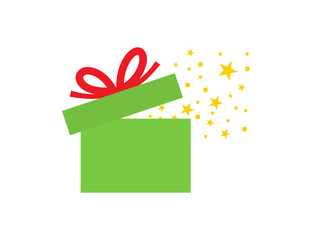 Wall Mural - gift box with exploded confetti. gift or present. green gift box with red ribbon and confetti in sta