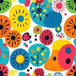 © Michel - Joyful Jungle Print: Seamless Pattern of playful animals and vibrant flowers. Perfect for kids' apparel, fabric, and home decor.