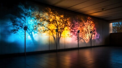 Aufkleber - Colorful shadows dancing on a wall urban environment artistic display indoor space abstract concept