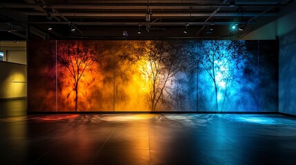 Poster - Colorful abstract shadows transformative visual art in an urban indoor gallery setting