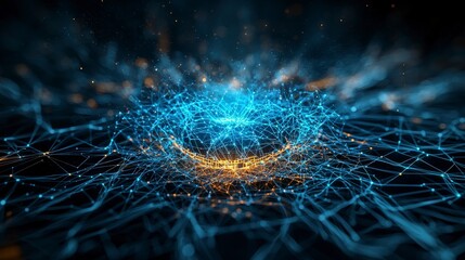 Aufkleber - Exploring connectivity aerial perspective of abstract circuit networks in a futuristic digital environment