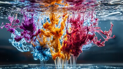 Aufkleber - Vibrant ink droplets creating colorful tendrils underwater abstract art dynamic scene macro photography creative concept