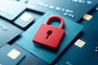 © F-STUDIO - A red padlock sits atop a stack of credit cards, symbolizing security and protection of financial information in a digital world.