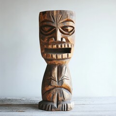 Wall Mural - a wooden tiki statue on a table