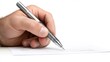 © ADD PHOTO - Closeup of a person s hand holding a pen and writing on a document or form on a desk in an office setting