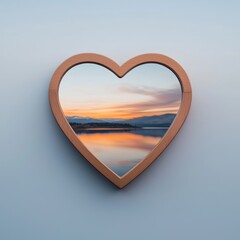 Wall Mural - Valentine true love. Heart-shaped frame with scenic sunset reflection inside.