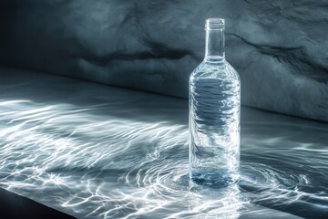 Wall Mural - Glass Bottle of Water on Reflective Surface