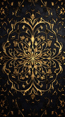 Poster - Exquisite golden floral pattern on a textured black backdrop, ideal for celebrating ramadan with a touch of luxury and elegance