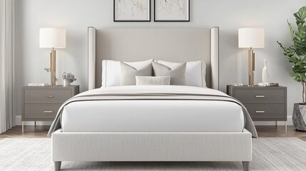 Canvas Print - Elegant Modern Bedroom with Cozy King Bed and Minimalist Decor