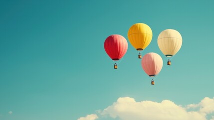  A vibrant display of colorful hot air balloons soaring against a clear blue sky, offering a sense of adventure and freedom.