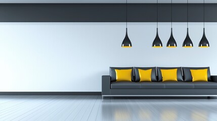 Canvas Print - Luxurious and Cozy Modern Living Room with Minimalist Design and Warm Lighting Accents