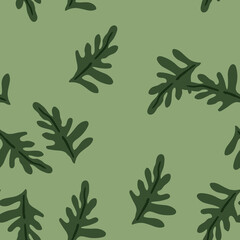 Wall Mural - Lush green leaves and exotic plants in a seamless pattern.