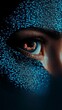 © Raul - Close-up of a woman's eye, her face seemingly overlaid with glowing blue code.  A captivating blend of technology and human beauty.