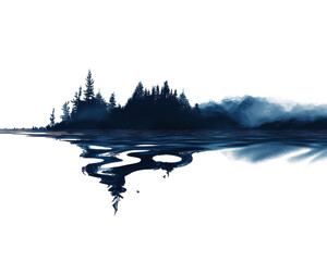 Wall Mural - Serene mountain landscape reflected on still water, dreamlike atmosphere.