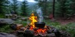 © Sri - A pot cooking over a campfire surrounded by rocks in a forest setting.