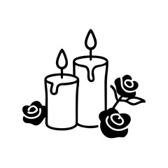 Wall Mural - Two candles with dripping wax and roses