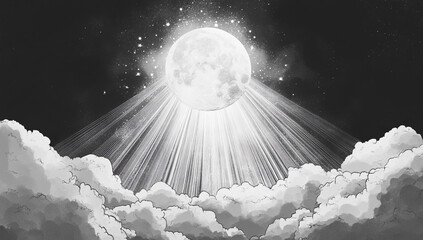 Wall Mural - black and white background with moon in the sky