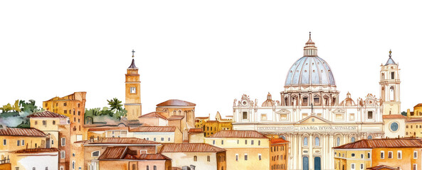 Wall Mural - PNG Vatican city architecture watercolor buildings.