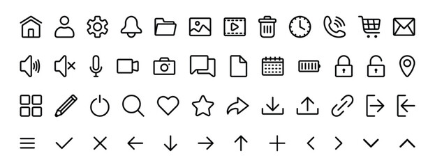 Wall Mural - icon set for user interface, app, website. simple line icons essential for software, ui, web and des