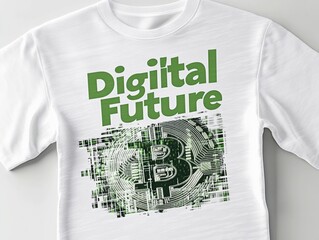 Aufkleber - Futuristic Cryptocurrency T-Shirt Mockup with Bitcoin Logo and Green Digital Text