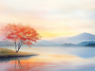 Sticker - Vibrant sunrise, warm colors illuminating a tranquil landscape