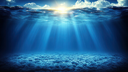 vast expanse of deep blue water stretches to horizon, illuminated by sunlight filtering through surf
