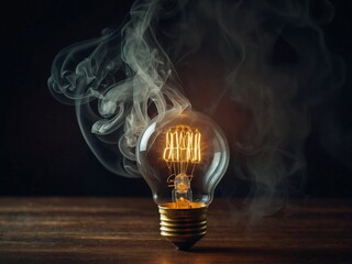 vintage light bulb with smoke, symbolizing bright ideas.