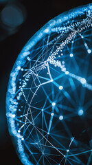 abstract digital globe with blue connections and network lines on a dark background, representing co