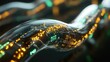 © Timeless Touch - A flexible microchip wrapped around a glass rod, with glowing gold and green pathways symbolizing adaptive technology