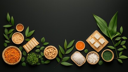 Wall Mural - A table filled with an array of traditional foods from around the world, representing the richness and diversity of global cuisine.
