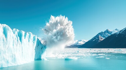 Wall Mural - A melting glacier in the Arctic, with chunks of ice breaking off and crashing into the ocean, highlighting the impacts of climate change.