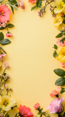 Poster - Cheerful spring blooms framing a vibrant yellow background, ideal for easter wishes and spring festivities