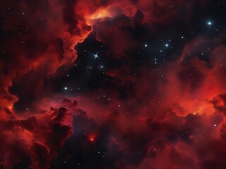 a deep abstract cosmic scene with intense fiery red and black hues against dark background