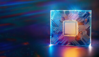 Consumer future and technology concepts: Quantum computing concept, glowing circuits and particles.