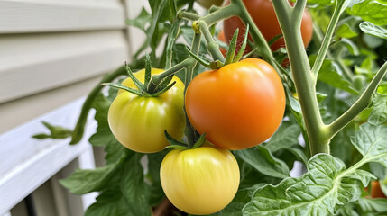 Freshly ripening tomatoes showcase vibrant colors in a home garden setting during late summer