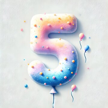 숫자 5 모양 풍선, 파스텔화, jpeg (a balloon in the shape of a number five, pastel painting, jpeg) 